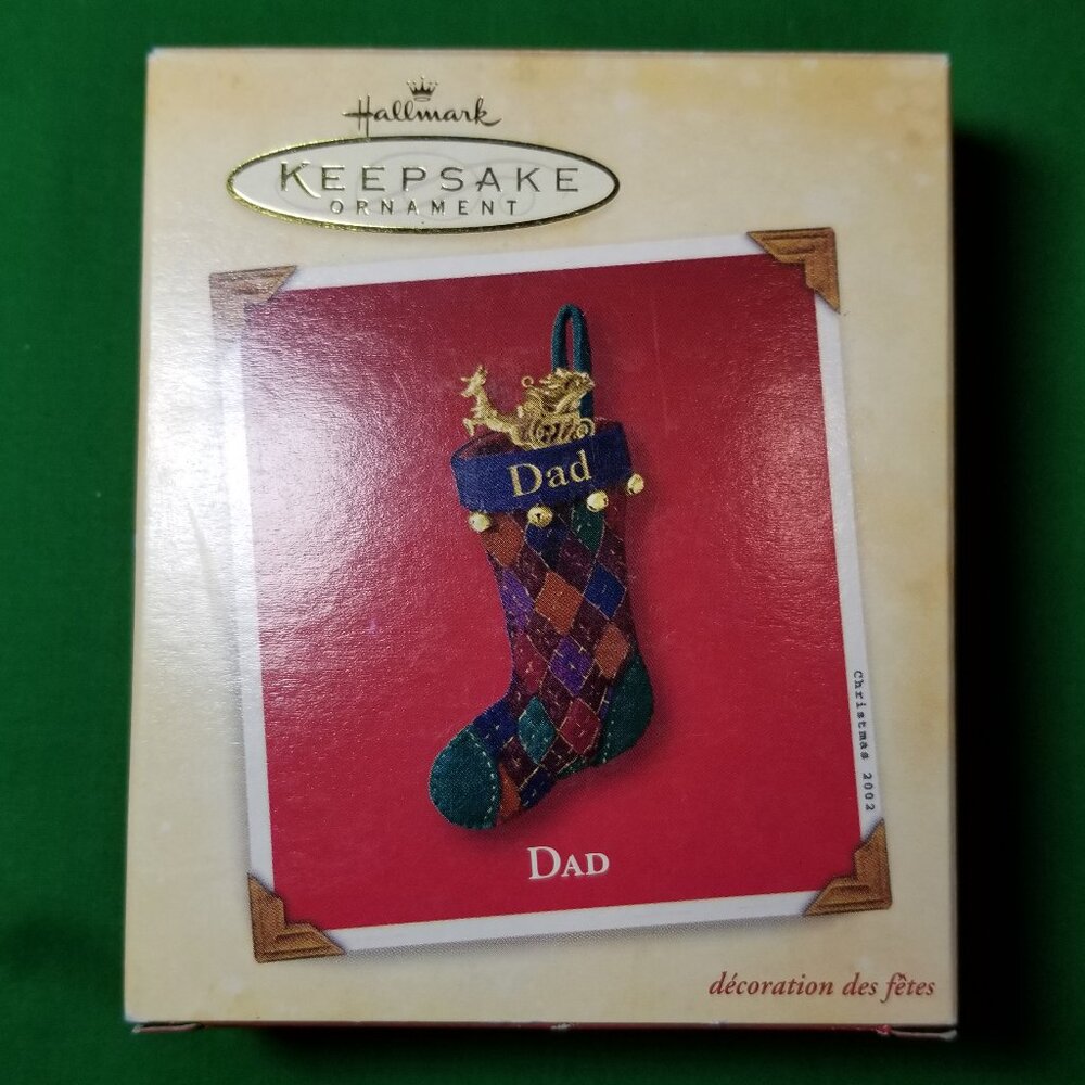 Hallmark Holiday Keepsake 2002 Ornament Stocking Dad Santa Sled Charm Plaid